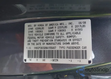 2008 Honda Accord 2.4 Lx z USA, uszkodzony, nr VIN 1HGCP26328A155467